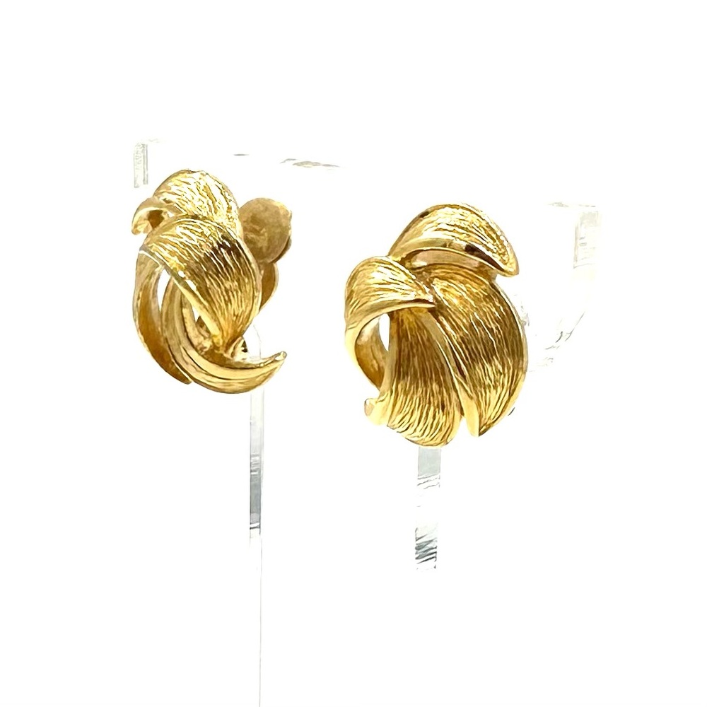 Vintage Givenchy Paris NY Gold Swirl Clip On Earrings 1980s - Picture 3 of 10